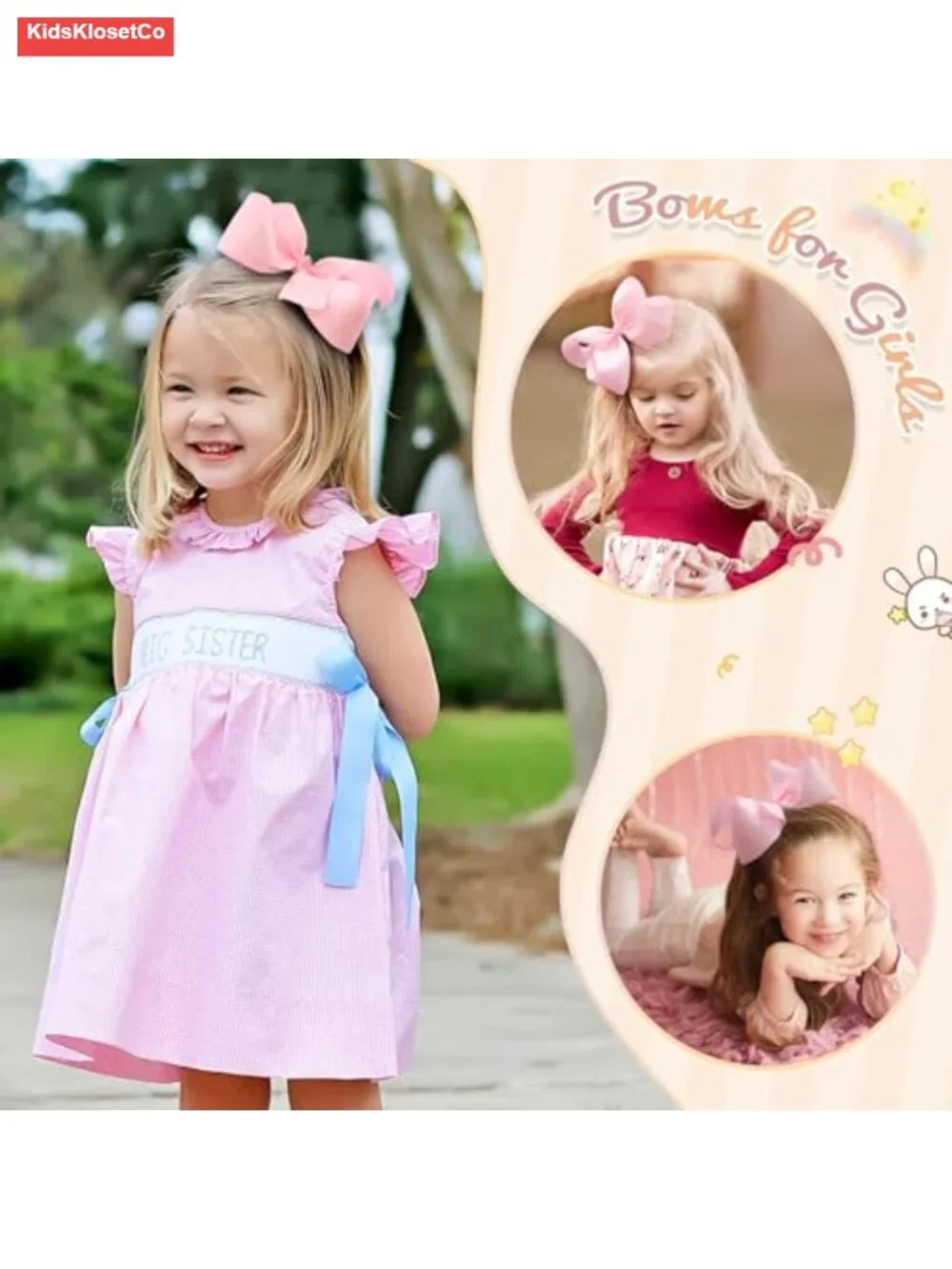 2pcs 6in Grosgrain Ribbon Hair Bows Clips Alligator Hair Barrettes for Toddler